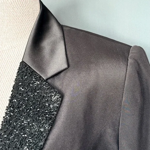 Vintage Laurence Kazar Beaded Silk Tuxedo Blazer | Size 6 | Black Evening Jacket - Picture 4 of 9